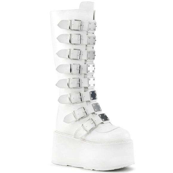 Demonia Shoes - Demonia Damned-318 White Vegan Leather Platform Boots Size 6